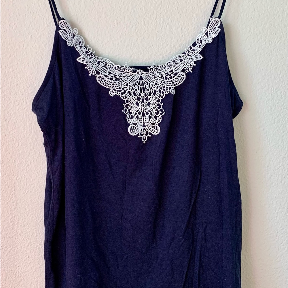 Blue tank top with lace detail